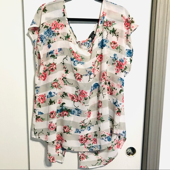 LIKE NEW! Torrid Striped Floral Button Back Chiffon Top 2X - Picture 2 of 7